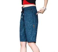 Shorts Donna Dritti in Seta di Ghiaccio Jacquard L-5XL(Blue 3XL) | Tessuto seta di ghiaccio, design dritto, taglia L-5XL, ideale estate, traspirante e leggero