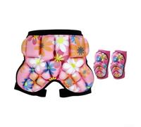 Shorts Protezione Cadute Sci Nylon Spandex Leggeri | Protezione focalizzata cosce e anca, materiale termosaldato , riduce la paura delle cadute(Pink + knee pads Size S: 20-30 kg)