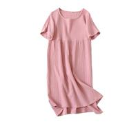 Shorty, pigiama da donna di grandi dimensioni, camicia da notte da donna, a maniche corte, in cotone, da notte, leggera, con scollo a U, in negligee morbido, da notte, per la casa, Colore: rosa