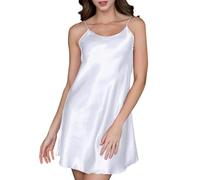Shorty, pigiama da donna senza maniche, in raso, sexy, da notte, in seta, con scollo a U, incantevole chimise Camisole Nightgown con spalline sottili e orlo ondulato, grigio., 4XL