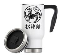 Shotokan Karate Kanji - Tazza termica da viaggio con calligrafia giapponese, isolamento sottovuoto, 480 ml, colore: bianco