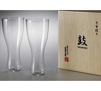 SHOTOKU GLASS Tsudumi Usuhari Birra Vetro Set Di 2 Sottile A Scatola Legno Nuovo
