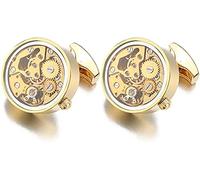 SHOUKAII Mens Cufflinks Elegant Style Cuff Cufflinks Classic Cufflinks, Men's Wedding Gold Color Normal Steam Punk Gear Watch Mechanism Non-Functional Clock Movement Cufflinks(Gold-Color)