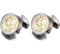 SHOUKAII Mens Cufflinks Elegant Style Cuff Cufflinks Classic Cufflinks, Men's Wedding Gold Color Normal Steam Punk Gear Watch Mechanism Non-Functional Clock Movement Cufflinks(Black Gun Plated)