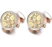 SHOUKAII Mens Cufflinks Elegant Style Cuff Cufflinks Classic Cufflinks, Men's Wedding Gold Color Normal Steam Punk Gear Watch Mechanism Non-Functional Clock Movement Cufflinks(Rose Gold Color)