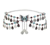 SHOUKAII Necklaces Bohemian Vintage Metal Butterfly Belly Dance Belt Chains for Women Rhinestone Coin Taasel Dress Waist Chain Gypsy Body Jewelry(Silver1)