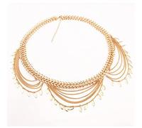 SHOUKAII Necklaces Women Gypsy Color Gold Punk Link Chain Belly Dance Body Bikini Leaf Long Tassel Belt Waist Body Jewelry