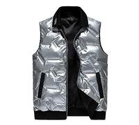 Shouqiao Men's Glossy Lapel Down Vest Winter Outdoor Thicken Vest Warm Zipper Sleeveless Jacket with Pockets,Grey,M