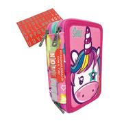 SJ GANG STYLE JAM GANG Astuccio Scuola 3 Zip, Fucsia, Portapenne Triplo Scomparto Completo Di Penne, Matite, Colori, Accessori Zaino, Scuola Elementare, Bambina