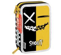 Shout XMan | Astuccio a Tre Scomparti per Bambino o Bambina da Scuola Elementare, Astuccio Completo di 44 Pezzi a Tre Zip con Portapenne