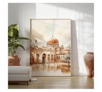 SHOUXI Artistica Tela per Decorazione Murale Moschea Vecchi Edifici della Città Santa Gerusalemme Beige Stile Bohémien Moderno Americano Astratto Senza Cornice Tela Dipinta(30x40cm)