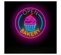 SHOUXI Insegna al Neon Insegna Al Neon Open Bakery Per Negozio Di Cupcake E Torte, Decorazione Da Parete, 55cm