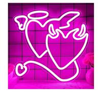 SHOUXI Insegna al Neon LED Angel Devil Insegne Al Neon USB Dimmab Luci A LED Per La Camera Da Letto Bar Soggiorno San Valentino Festa Di Nozze Decorazione Della 13.62x13.66in