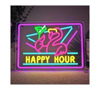 SHOUXI Insegna al Neon LED Decorazione Da Parete Per Insegna LED Dimmerabile Con Luce Al Neon Happy Hour Per Bar, Sala Giochi, Feste, 45.6x32.5cm