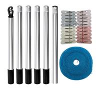 Shouxiut Stendibiancheria telescopico - di supporto rimovibile totale da 2,2 m - di supporto per stendibiancheria con corda da 1,9 m e 20 clip, per asciugatura all'aperto, supporto