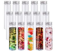 Shovelmty 15 Provette nel Plastica da 110 Ml, Provette Piatte Trasparenti, Provette nel Plastica con Tappi Un Vite per Caramelle, Fagioli, Decorazioni per Feste