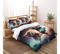 SHOVERDK Dreamy Cat Di Biancheria Da Letto 100% Cotone Pet Animal Copripiumino E Federa 3 Pezzi Per Bambini Microfibra Con Chiusura Lampo E 2 Federe King（220x240cm）