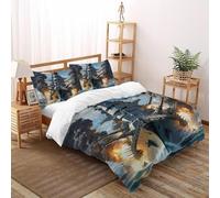 SHOVERKD BattleNave Artiglieria Potere Copriletto 3D Stampa Veicolo Set Di Biancheria Morbida Microfibra Chiusura A Cerniera Per Bambini/Ragazzi 3 Pezzi Super King(260x220cm)
