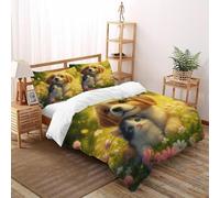 SHOVERKD cane gatto Set Copripiumino 3 Pezzi Con Stampa 3D Cute Garden Pets Copripiumino Con 2 Federe Con Federe in Microfibra Ultra Morbida Super King（260x220cm）