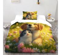 SHOVERKD cane gatto Set Di Biancheria Da Letto Per 2 Pezzi Con Stampa 3D Cute Garden Pets Copripiumino Con 1 Federe Con Federe in Microfibra Ultra Morbida Single（135x200cm）