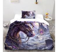 SHOVERKD Castello del cavallo Set Di Biancheria Da Letto Per 2 Pezzi Con Stampa 3D Temi animali Fauna selvatica Copripiumino Con 1 Federe Con Federe in Microfibra Ultra Morbida Single（135x200cm）