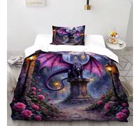 SHOVERKD Castello del drago Set Copripiumino 2 Pezzi Con Stampa 3D Temi animali Fauna selvatica Copripiumino Con 1 Federe Con Federe in Microfibra Ultra Morbida Single（135x200cm）