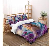 SHOVERKD Delfino e Rosa Musa Copripiumino Stampa 3D Fata Tale Fantasia Biancheria Da Letto Microfibra Leggera Chiusura A Zip Per Bambini/Ragazzi 3 Pezzi Double（200x200cm）