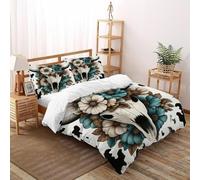 SHOVERKD Fiori di teschio di mucca Set Copripiumino 3 Pezzi Con Stampa 3D Floral Grassland Animal Copripiumino Con 2 Federe Con Federe in Microfibra Ultra Morbida Double（200x200cm）