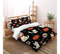SHOVERKD gatti Set Di Biancheria Da Letto Per 3 Pezzi Con Stampa 3D Halloween Farm Animals Copripiumino Con 2 Federe Con Federe in Microfibra Ultra Morbida Double（200x200cm）