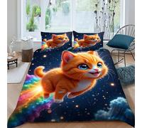 SHOVERKD Gatto arancione scia Set Di Biancheria Da Letto Per 3 Pezzi Con Stampa 3D Temi animali Incluso Copripiumino Con 2 Federe in Microfibra Morbida E Leggera King（220x240cm）