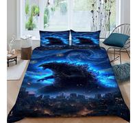 SHOVERKD Godzilla Cielo stellato Set Di Biancheria Da Letto 3 Pezzi Con Stampa 3D Animal Themes Wildlife Copripiumino Con 2 Federe Con Federe in Microfibra Ultra Morbida King(220x240cm)