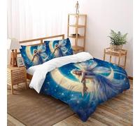 SHOVERKD Luna Musa Folletto Copriletto 3D Stampa Fata Tale Fantasia Set Di Biancheria Morbida Microfibra Chiusura A Zip Per Bambini/Ragazzi 3 Pezzi Super King(260x220cm)