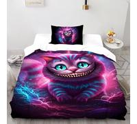 SHOVERKD Mistico Gatto Ghigno Copriletto 3D Stampa Adorabile Animali Set Di Biancheria Microfibra Leggera Chiusura A Cerniera Per Bambini/Ragazzi 2 Pezzi Single(135x200cm)