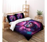 SHOVERKD Mistico Gatto Ghigno Copripiumino Stampa 3D Adorabile Animali Set Di Biancheria Microfibra Leggera Chiusura A Zip Per Bambini/Ragazzi 3 Pezzi Double(200x200cm)
