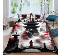 SHOVERKD Pagoda Acero rosso Set Di Biancheria Da Letto Per 3 Pezzi Con Stampa 3D Martial Arts Mountain Human Copripiumino Con 2 Federe Con Federe in Microfibra Ultra Morbida King（220x240cm）