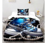 SHOVERKD Reale Perla Scarpe da ginnastica Scarpa Copripiumino 3D Stampa Set Di Biancheria Morbida Microfibra Chiusura A Zip Per Bambini/Ragazzi Con 1 Federe Single（135x200cm）