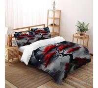 SHOVERKD Red Tree Full Moon Set Di Biancheria Da Letto 3 Pezzi Con Stampa 3D Illustrazioni di piante Incluso Copripiumino Con 2 Federe in Microfibra Morbida E Leggera Super King（260x220cm）