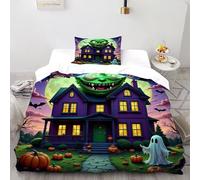 SHOVERKD Testa mostro verde Set Di Biancheria Da Letto 2 Pezzi Con Stampa 3D Temi di Halloween Incluso Copripiumino Con 1 Federe Con Federe in Microfibra Ultra Morbida Single（135x200cm）