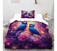 SHOVERKD Uccelli fiori Set Copripiumino 2 Pezzi Con Stampa 3D Dreamy Floral Animal Incluso Copripiumino Con 1 Federe in Microfibra Morbida E Leggera Single（135x200cm）