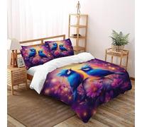 SHOVERKD Uccelli fiori Set Copripiumino 3 Pezzi Con Stampa 3D Dreamy Floral Animal Incluso Copripiumino Con 2 Federe Con Federe in Microfibra Ultra Morbida Super King（260x220cm）