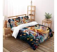 SHOVERKD Unicorno e Dorato Musa Copripiumino Stampa 3D Fata Tale Fantasia Biancheria Da Letto Microfibra Leggera Chiusura A Zip Per Bambini/Ragazzi Con 2 Federe Super King（260x220cm）