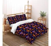 SHOVERKD Viola Zucca Toppa Copriletto 3D Stampa Halloween Festa Celebrazione Biancheria Da Letto Morbida Microfibra Chiusura A Zip Per Bambini/Ragazzi Con 2 Federe King(220x240cm)