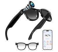 Shovira Occhiali intelligenti con intelligenza artificiale con fotocamera integrata, comandi vocali a mani libere, traduzione ChatGPT, registrazione di foto e video, navigazione touch, altoparlanti