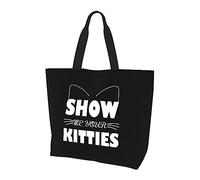Show Me Your Kitties, borsa per la spesa riutilizzabile in tela leggera da donna, nera