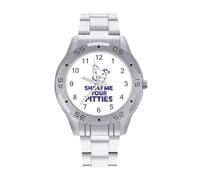 Show Me Your Pitties - Orologio da polso da uomo, in acciaio inox, analogico, al quarzo, per lavoro, Stile:, regular, Bracciale