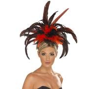Show Ragazza Fascia Rosso Nero Piume Can Accessorio Capelli Costume