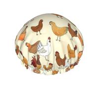 Shower A Brood Of Chickens - Cuffia per capelli da donna, riutilizzabile, impermeabile, a doppio strato, con fascia elastica, taglia unica
