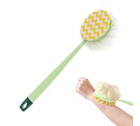 Shower Back Brush for Body Cleaning - Long Handle Bath Brush with Loofah, Double Sided Body Scrubber | Soft Bristle Cleaning Scrub for Adults Elderly Arm Leg Home Bathroom Use