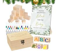 Shower Blocks Sign - Wooden Keepsake Toy | Customizable Shower Blocks Decorative Display Set Wooden Construction for Gender Reveal or Birthdays, 8.82x6.02x4.37in
