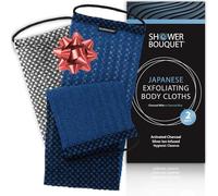 Shower Bouquet: salviette esfolianti giapponesi per schiena e corpo, confezione da 2, con ioni d'argento che prevengono i batteri, il carbone attivo rimuove le impurità; 1 bianco carbone, 1